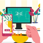 Fan placing a live sports bet on a smartphone while watching a game on TV