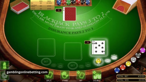 Online blackjack game with cards and digital chips